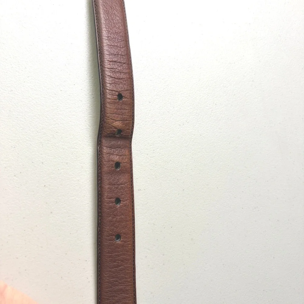 Polo Ralph Lauren Leather Belt 34 Brown Solid Brass Buckle Classic Mens